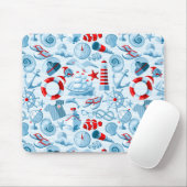 Nautisches Rot-Weiß-Blau-Muster Mousepad (Mit Mouse)