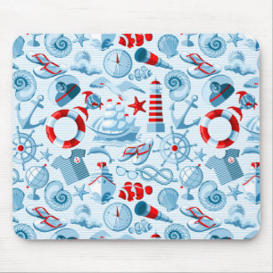 Nautisches Rot-Weiß-Blau-Muster Mousepad