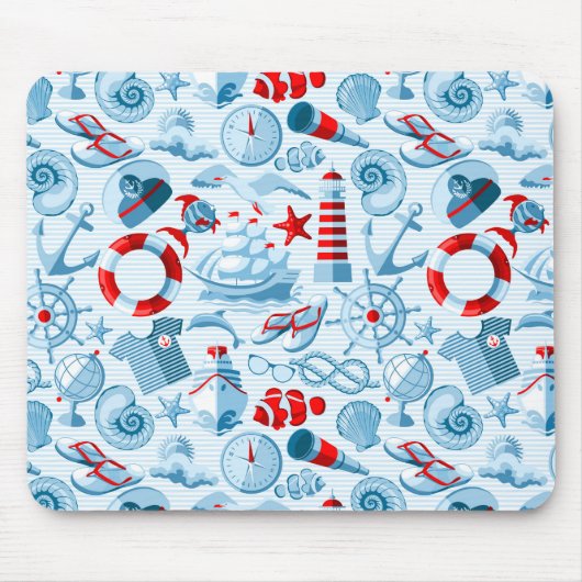Nautisches Rot-Weiß-Blau-Muster Mousepad (Vorne)