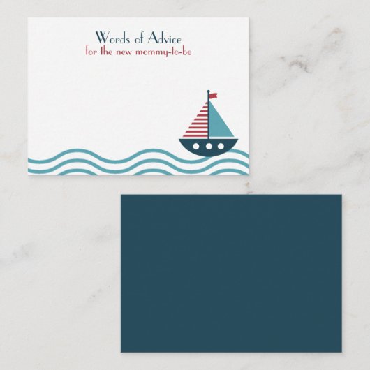 Nautisches rotes und blaues Boot BABY SHOWER GEBUR Hinweiskarte (Vorne/Hinten)