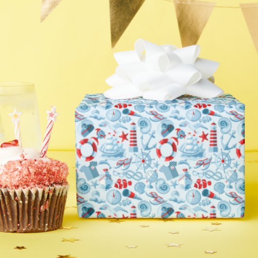 Nautisches rotes und blaues Muster Geschenkpapier (Geburtstagsparty)