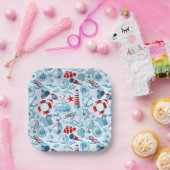 Nautisches rotes und blaues Muster Pappteller (Party)