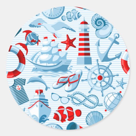 Nautisches rotes und blaues Muster Runder Aufkleber (Vorderseite)