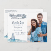 Nautisches Save the Date Foto Ankündigungspostkarte (Vorne/Hinten)