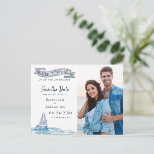 Nautisches Save the Date Foto Ankündigungspostkarte (Stehend Vorderseite)