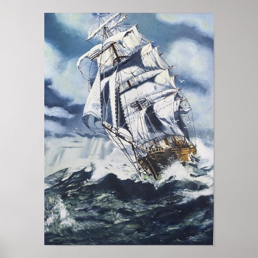 Nautisches Schiff auf Ocean Painting Poster (Vorne)