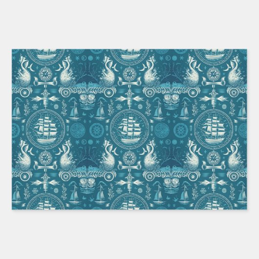 Nautisches Schiff-Ozeangedankenmuster Nr. 2 Geschenkpapier Set (Vorderseite 2)