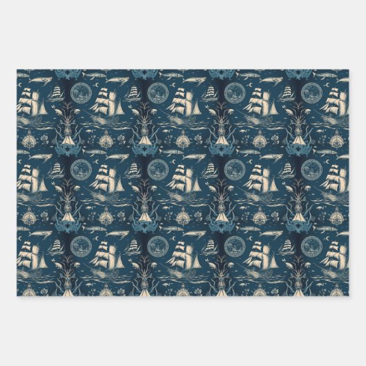 Nautisches Schiff-Ozeanthemenmuster Nr. 3 Geschenkpapier Set (Vorderseite)