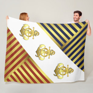 Nautisches Schiff/Schiff Anker/Gold/rote Streifen  Fleecedecke