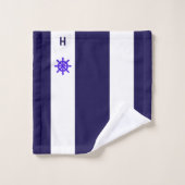 Nautisches Schiffrad und Monogramm auf blau und we Badhandtuch Set (Waschlappen)