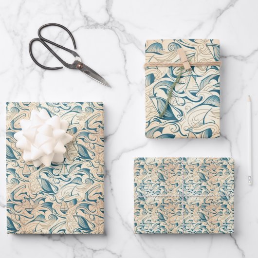 Nautisches Schiffsgedankmuster Nr. 11 Geschenkpapier Set (Vorderseite)