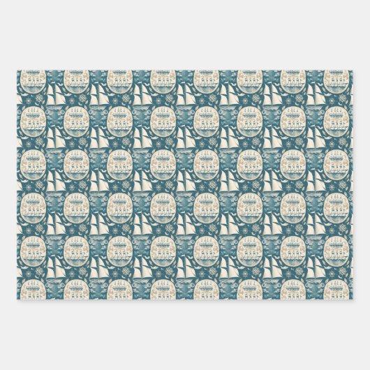 Nautisches Schiffsgedankmuster Nr. 14 Geschenkpapier Set (Vorderseite 3)