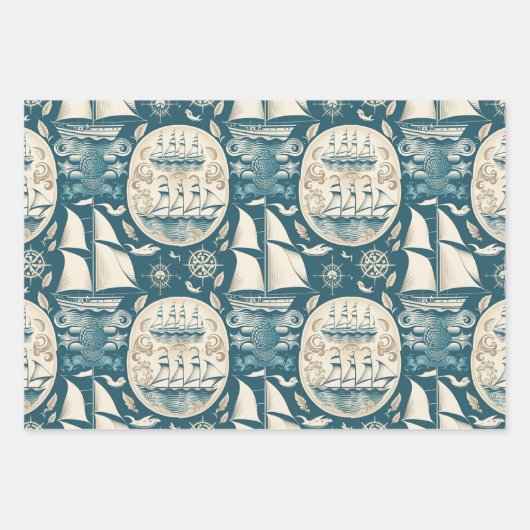 Nautisches Schiffsgedankmuster Nr. 14 Geschenkpapier Set (Vorderseite 2)