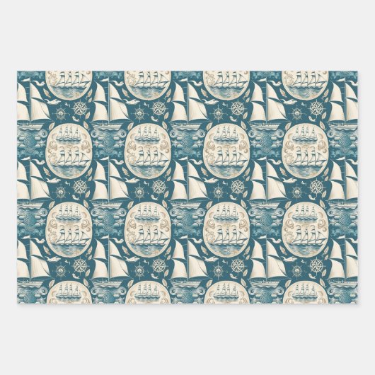 Nautisches Schiffsgedankmuster Nr. 14 Geschenkpapier Set (Vorderseite)