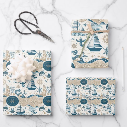 Nautisches Schiffsgedankmuster Nr. 15 Geschenkpapier Set (Vorderseite)