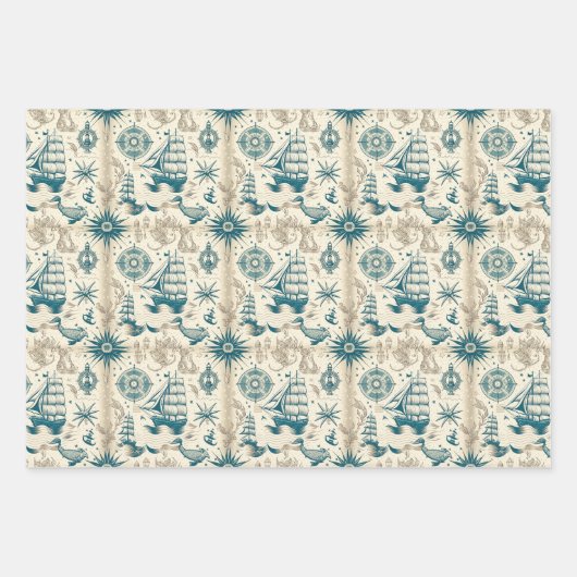 Nautisches Schiffsgedankmuster Nr. 18 Geschenkpapier Set (Vorderseite)