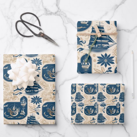 Nautisches Schiffsgedankmuster Nr. 19 Geschenkpapier Set (Vorderseite)