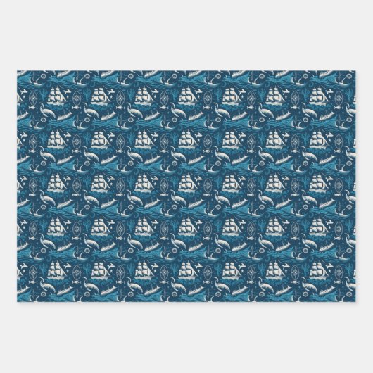 Nautisches Schiffsgedankmuster Nr. 1 Geschenkpapier Set (Vorderseite 3)