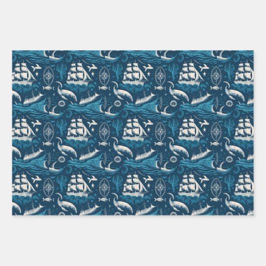 Nautisches Schiffsgedankmuster Nr. 1 Geschenkpapier Set (Vorderseite)