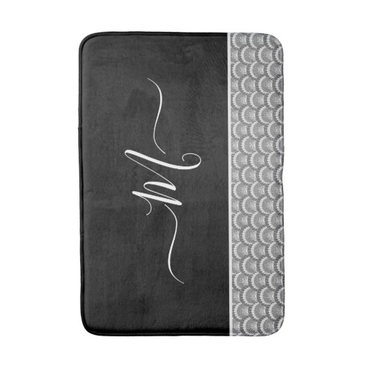 Nautisches Schwarz-weiß Elegantes Monogramm Initia Badematte (Vorderseite Vertikal)