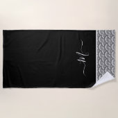 Nautisches Schwarz-weiß Elegantes Monogramm Initia Strandtuch (Vorderseite)