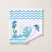 Nautisches Seepferd Aquamarines Wasser und weißes Badhandtuch Set (Waschlappen)