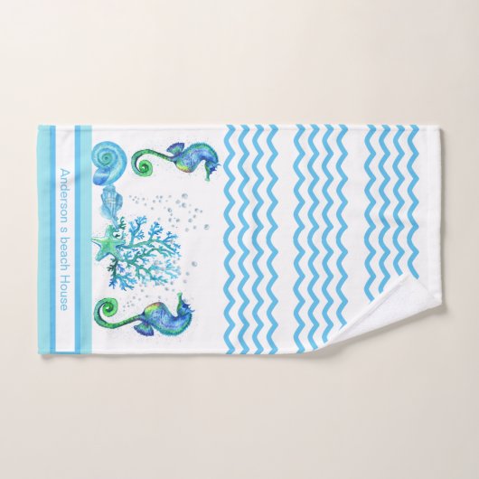 Nautisches Seepferd Aquamarines Wasser und weißes  Badhandtuch Set (Handtuch)