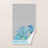 Nautisches Seepferd Custom Aquamarin Aqua Marine & Badhandtuch Set (Handtuch)