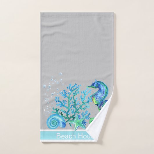 Nautisches Seepferd Custom Aquamarin Aqua Marine & Badhandtuch Set (Handtuch)