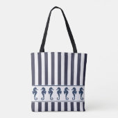 Nautisches Seepferd für Navy und White Stripes Tasche (Rückseite)