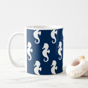 Nautisches Seepferd Marineblau Weiß Ozean Meer Tie Kaffeetasse