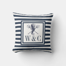 Nautisches Seepferd-Monogramm Navy Blau Gestreift