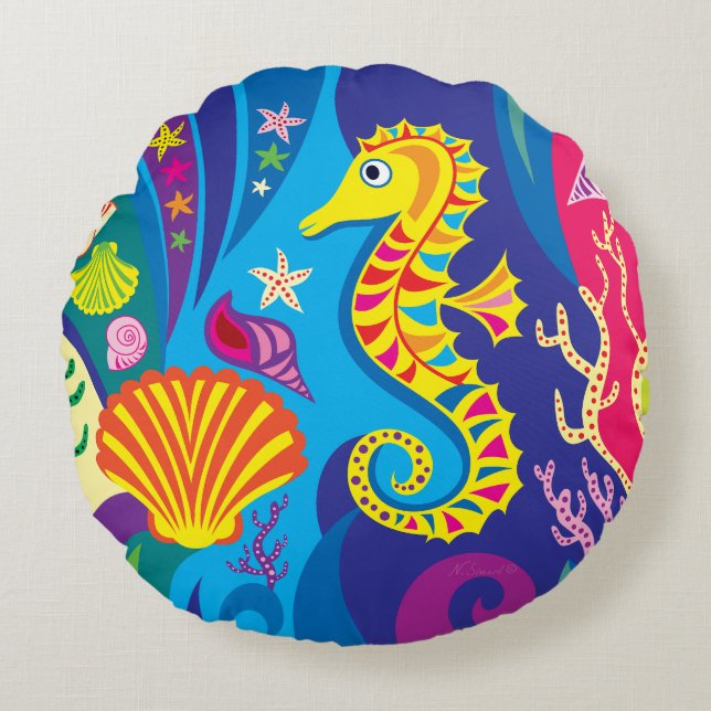Nautisches Seepferdchen Rundes Kissen (Vorderseite)