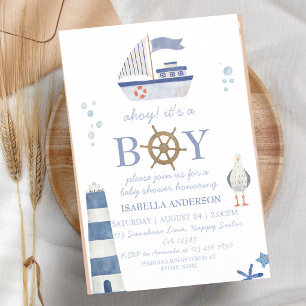 Nautisches Segelboot Ahoy It's a Boy Baby Shower Einladung