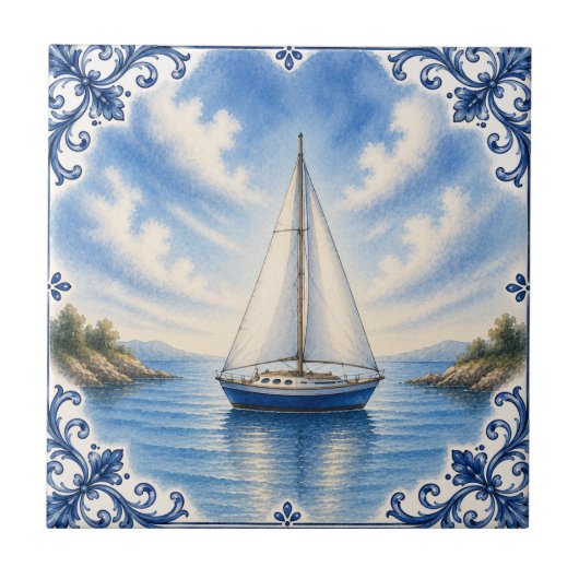 Nautisches Segelboot-Keramikfliese Fliese (Vorderseite)