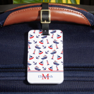 Nautisches Segelboot-Monogramm im Preppy-Stil Gepäckanhänger