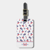 Nautisches Segelboot-Monogramm im Preppy-Stil Gepäckanhänger (Vorderseite vertikal)