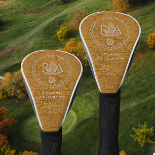 Nautisches Seil Monogramm Karte Braun Golf Headcover