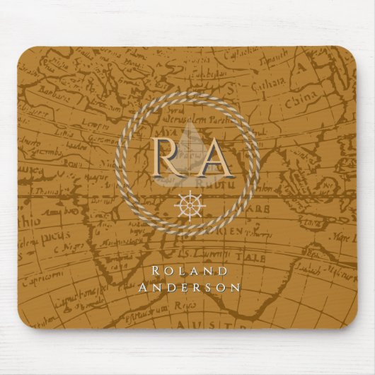 Nautisches Seil Monogramm Karte Braun Mousepad (Vorne)