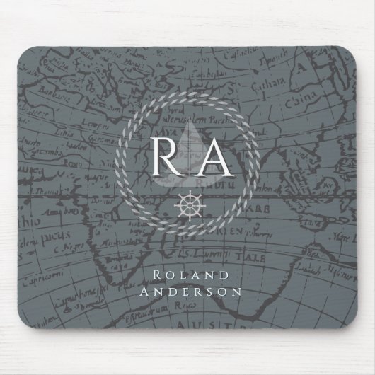 Nautisches Seil Monogramm Karte Grau Mousepad (Vorne)