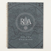 Nautisches Seil Monogramm Karte Grau Planer (Vorderseite)