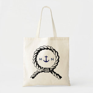 Nautisches Seil und marineblaue Anker-Monogramm Tragetasche