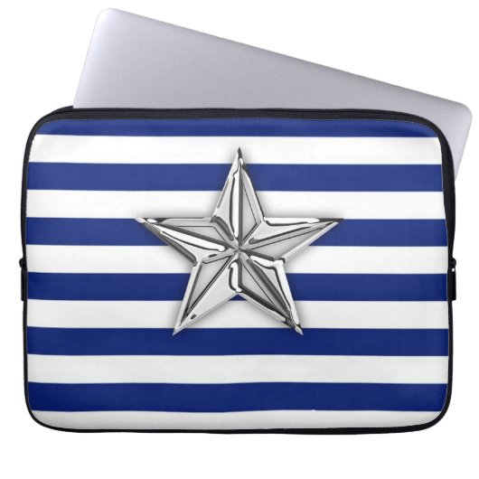 Nautisches Silver Star Design auf Streifen Laptopschutzhülle (Vorderseite)