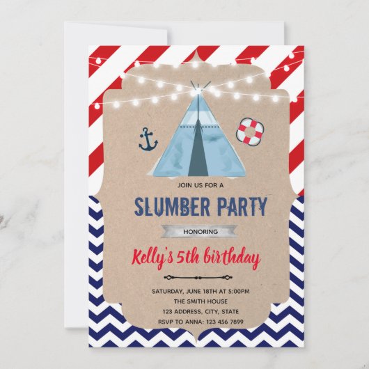 Nautisches Slumber-Party Einladung (Vorderseite)