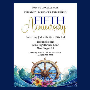 Nautisches Steuerrad 5. Hochzeitstag Jubiläum Einladung