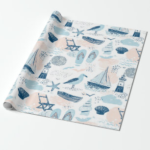 Nautisches Strand Sommer Blau Rosa Küsten (2) Geschenkpapier