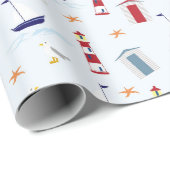 Nautisches Thema Blassblaues rotes gelbes Muster Geschenkpapier (Rolleneckpunkt)
