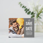 NAUTISCHES TYPOGRAFISCHES FOTO SAVE THE DATE POSTC ANKÜNDIGUNGSPOSTKARTE (Stehend Vorderseite)