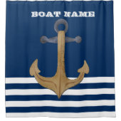 Nautisches, Vintages Ankerblau gestreift Duschvorhang (Vorderseite)