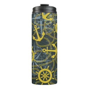 Nautisches Vintages Muster, Anker und Karte. Thermosbecher